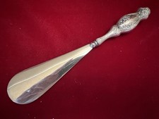 Antique VICTORIAN ORNATE FLORAL MOTIF HOLLOW STERLING SILVER Handle SHOE HORN 8"