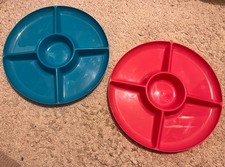 1 Blue & 1 Pink round divided plates /sectioned snack tray Plastic Plates party