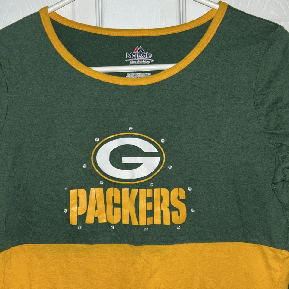 Majestic Green Bay Packers женщин M пуловер Джерси рубашка стразы бесплатный татуировки - Изображение 2 из 4