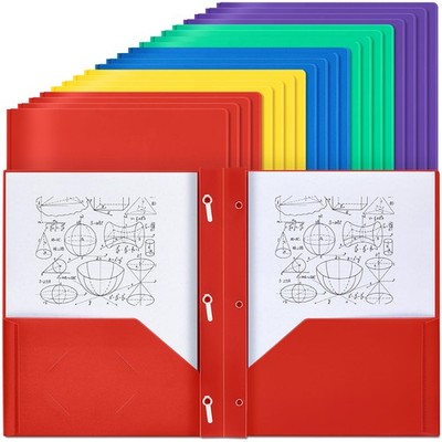 Yeaqee 30 Plastic Folders, Pockets & Prongs, 2-Pocket, 3-Hole Punched