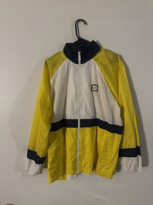 Vintage Nike White Y2K Gray Tag Yellow Full Zip Windbreaker Jacket Size L 