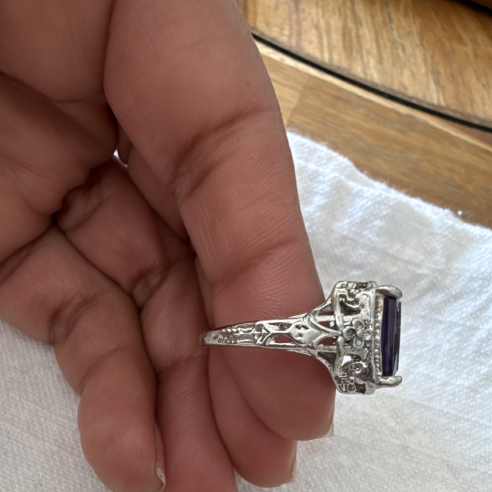 Vintage Silver Ring with Rectangular Purple Gemst… - image 2