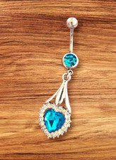 Blue Crystal Heart Belly Button Ring Piercing Jewelry Next Day Shipping