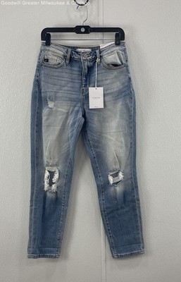 Kancan Women Light Blue Distressed Mom Jeans Pants KC9197L Size 7 27 NWT