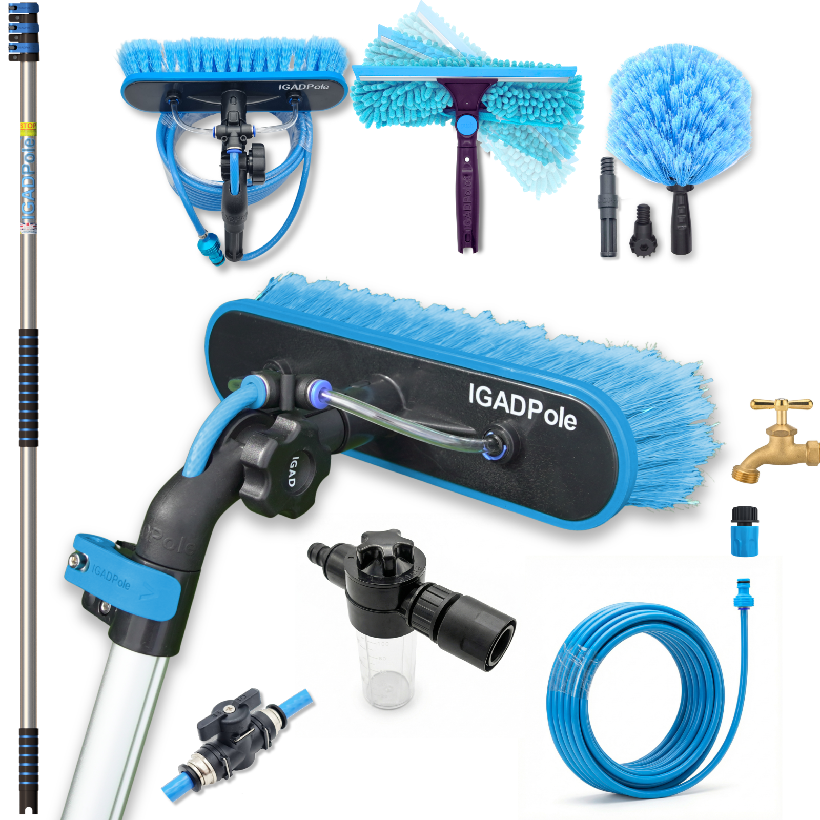 3.6m (12ft) Washing Kit: Water-fed Brush, Cobweb Duster, Squeegee, Soap Dispense