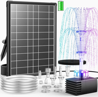 8W Solar Fountain Pump Built-In 3600Mah Battery & LED Lights, Solar