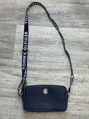Tommy Hilfiger Camera Crossbody Adrienne II NAVY Pebble Bag Logo Web Strap
