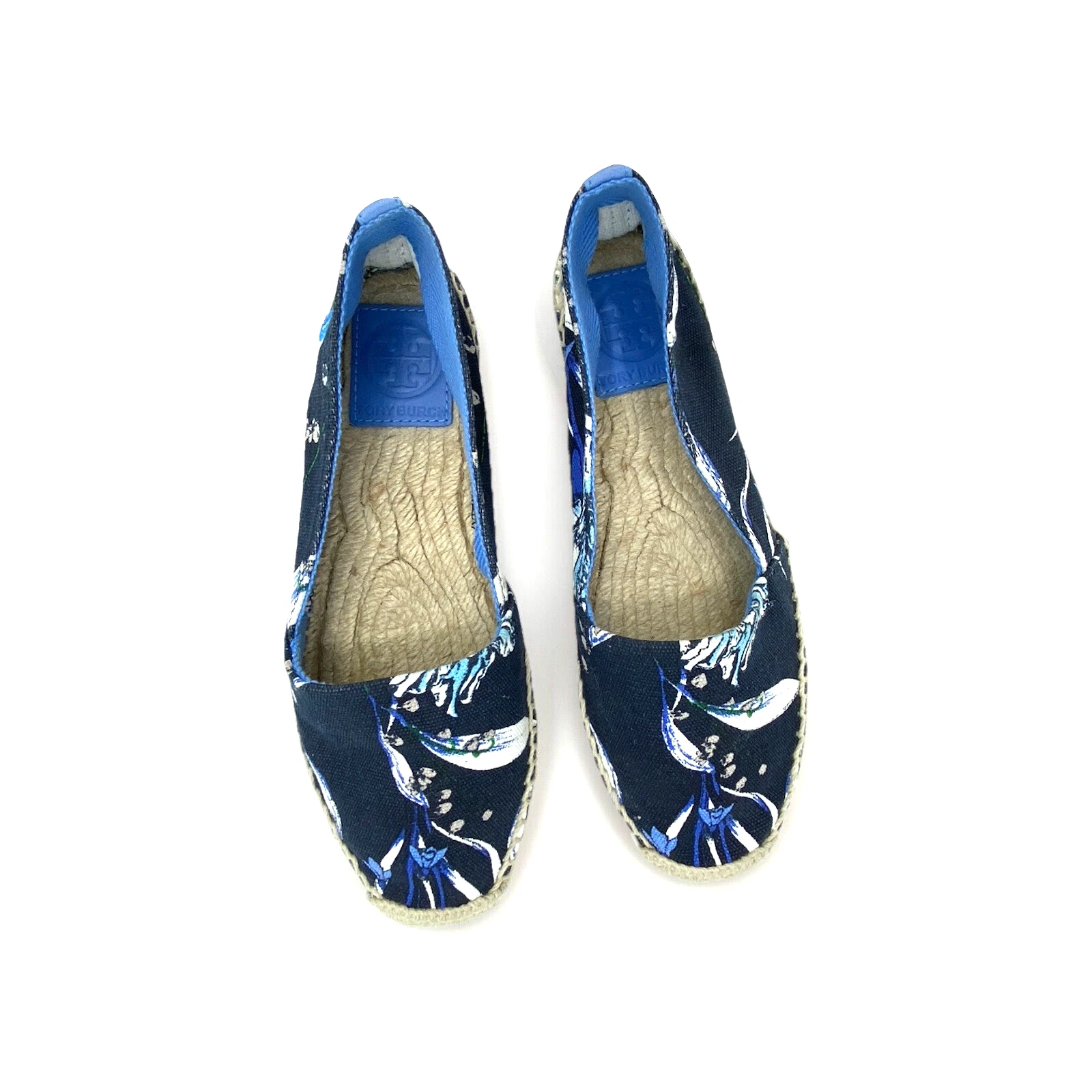 Scarpe basse espadrillas TORY BURCH blu stampa floreale tela US 6 usate