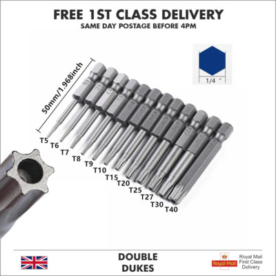 12 Stck. Torx Schraubendreher Bit Sechskantschaft Set Sicherheit Magnetkopf 50 mm