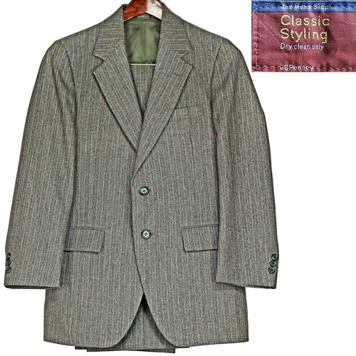 1970s Vintage Striped Polyester 3 Pc Suit Jacket Pants Vest JC Penney