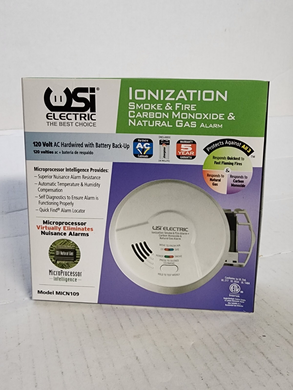 USI 3in1 Smoke/Fire+Carbon Monoxide+Natural Gas Detector Hardwired