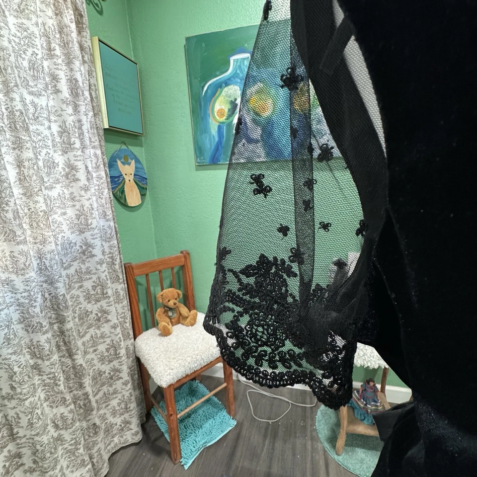 Vintage Evening Gown Black Velvet Lace Ballroom Dance Prom Party Formal Size 16 - Image 3 of 4