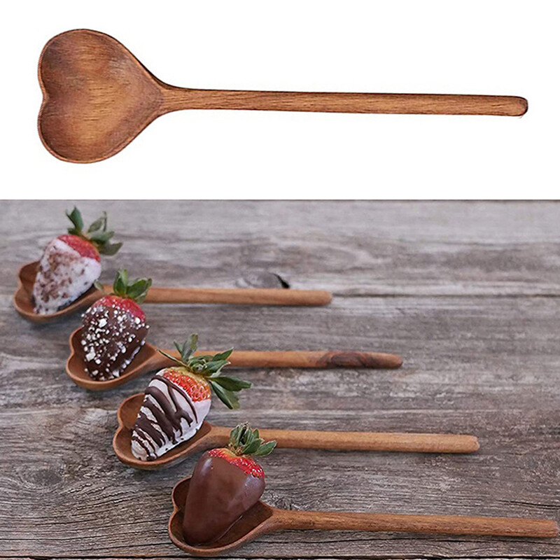 1PC Heart Shaped Wooden Spoon Dessert Coffee Baking Serving Mixing SpAE eBay
