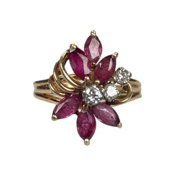 Ruby & Round Diamond Spiral Pinky Ring 10K Marquee Authentic Size 5.25