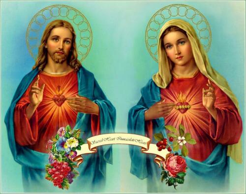 Catholic SACRED HEART of JESUS + IMMACULATE HEART of MARY 8x10" ready to frame - Picture 1 of 2