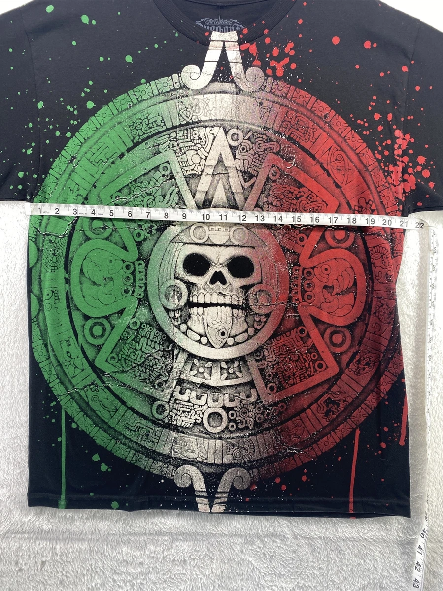 Aztec Calendar Men's T Shirt Dyse One Black Red Green Skull Size Large |  eBay