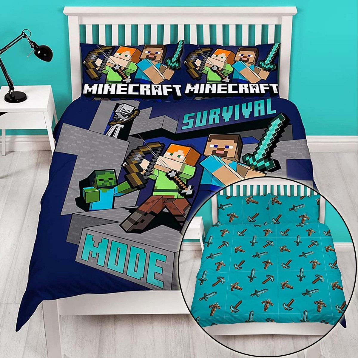 Minecraft Survive Double Duvet Cover Set Reversible Gaming