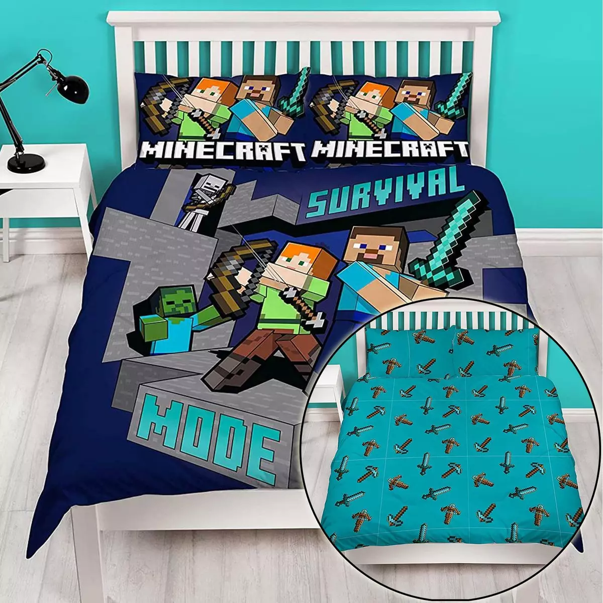 Minecraft Survive Double Duvet Cover Set Reversible Gaming Children s Bedding