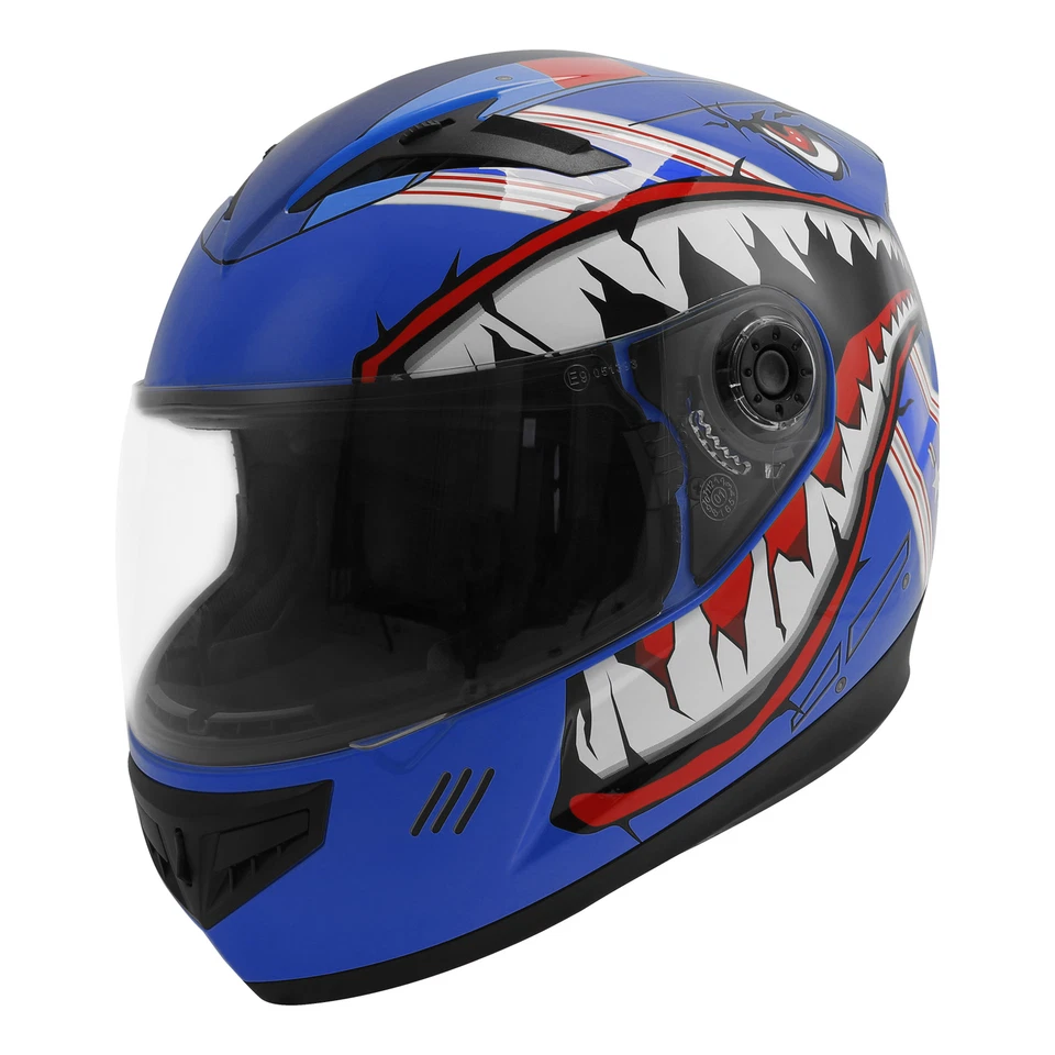 Casco de motocicleta juvenil DOT cara completa niños bicicleta tiburón azul marino S/M/L/XL/XXL Foto 3 de 4