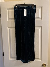 NWT Eileen Fisher Deep Aegean Green Velvet Wide Leg Pleat Ankle Pants XXSmall