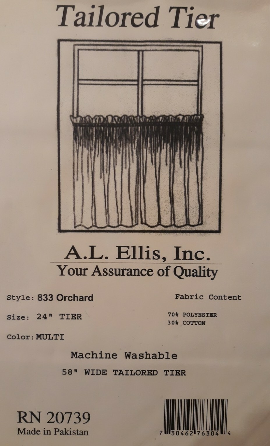 A.L Ellis Inc Window Curtains One Tailored Tier 833 Orchard Print 58x24in