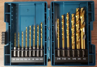 Impact 1/4 In. Hex Shank Gold Titanium Drill Bit Set (14-Piece) Unused.