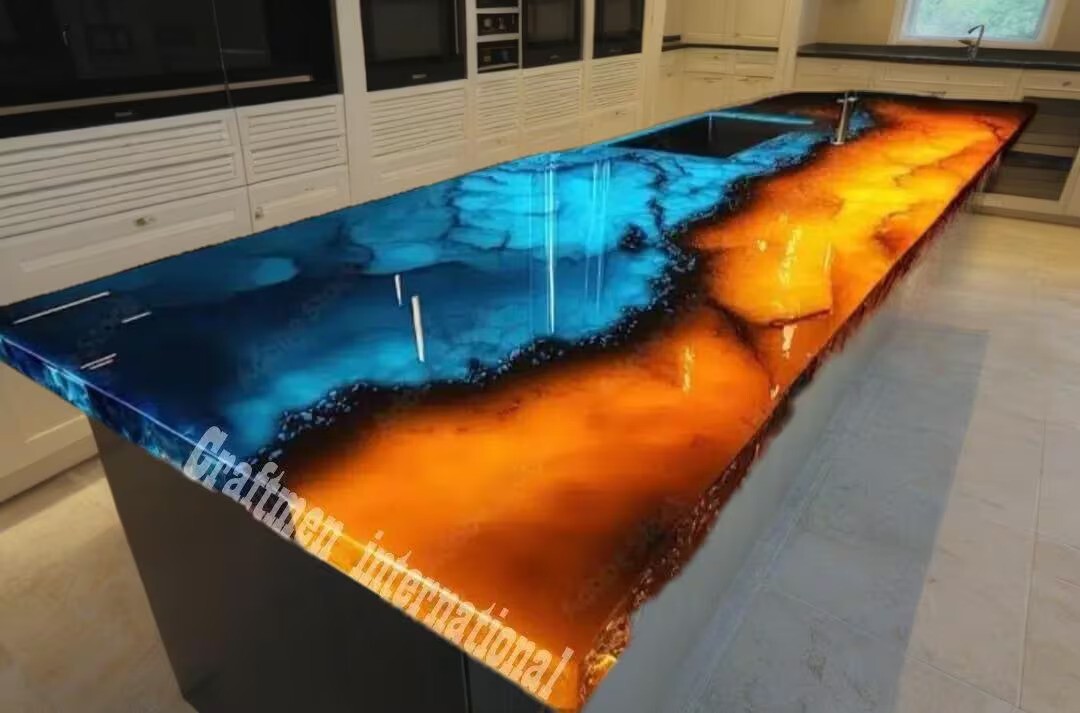 River Kitchen Counter top, Bar counter top, Epoxy counter slab, Color Counter
