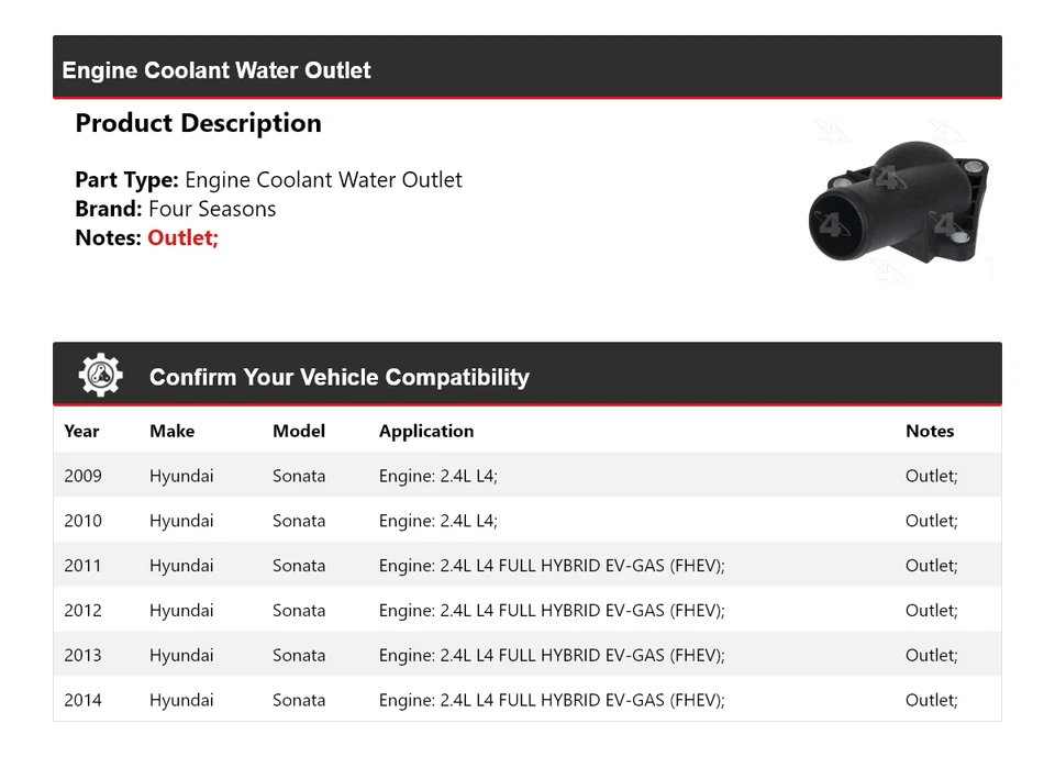 Salida de agua refrigerante motor Hyundai Sonata 2009-2014 4 estaciones 2010 2011 Foto 2 de 4