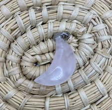 NATURAL ROSE QUARTZ HALF MOON CRESENT MOON PENDANT