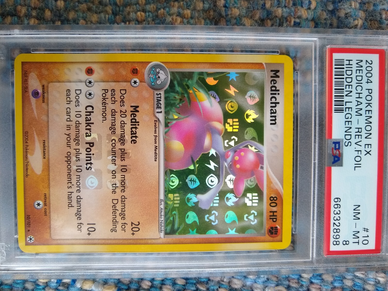 2004 Pokemon EX Hidden Legends Medicham #10 Rare Reverse Foil PSA 8