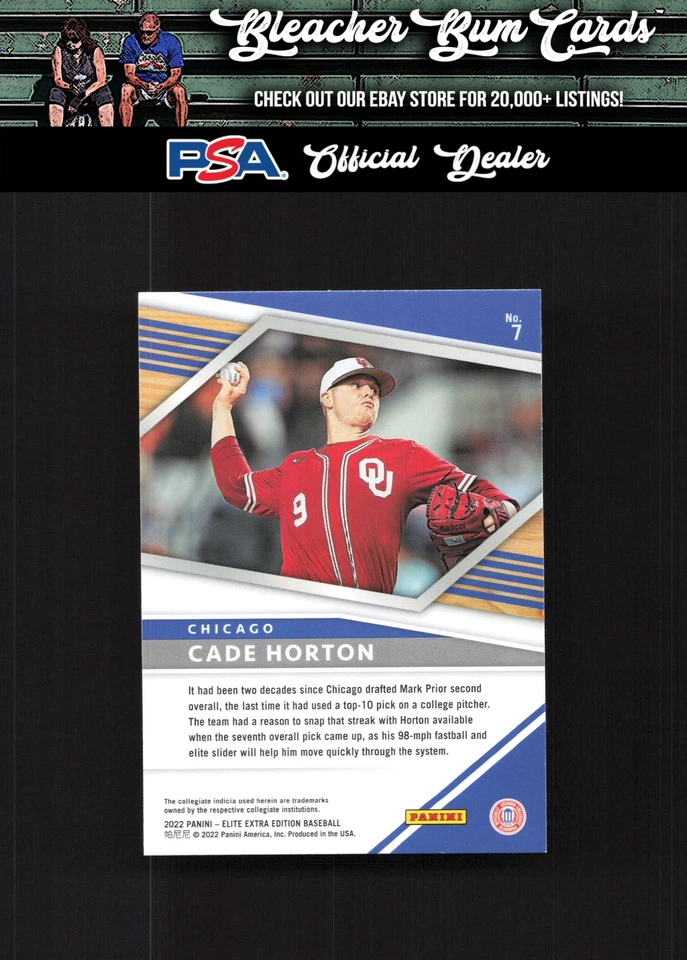2022 Panini Elite Extra Edition 7 Cade Horton Pink - Image 2 of 2