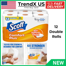 12 Double Rolls Toilet Paper 231 Sheets per Roll Septic-Safe 1-Ply Toilet Tissue