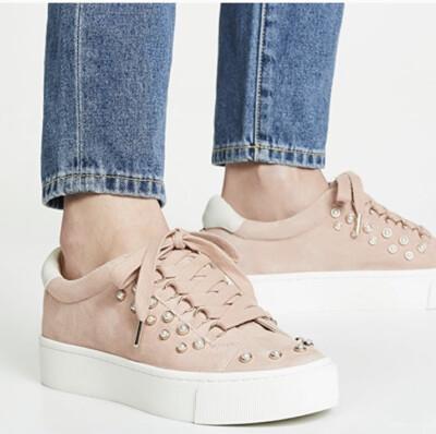 New Joie Handan Pink Suede Sneaker Pearls Sz 7 / 37 MSRP 248$