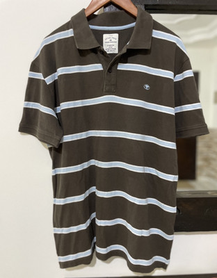 Tom Tailor Men's Striped Polo Shirt Size XL Brown Blue White Short Sleeve Cotton