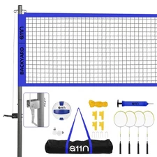 A11N Outdoor Volleyball and Badminton Combo Set - Includes Adjustable Height ...