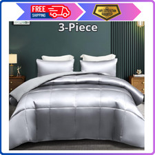 3-Piece Reversible King Size Silk Comforter Set/Bedding Set Soft Satin Comforte