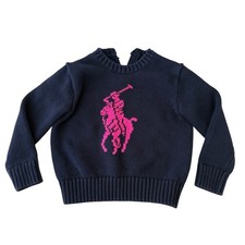 Polo Ralph Lauren Sweater Kids 4 Navy Pink Big Pony Cotton Knit Preppy Classic