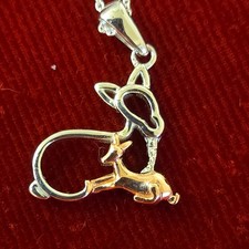 Charming 925 Sterling Silver & Silver Gilt Deer & Fawn Pendant Necklace 18" 3.5g