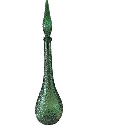 Empoli Italy Green Glass Diamond 22  MCM Genie Bottle Decanter w Stopper vintage
