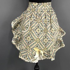 Vintage Ruffle Apron Womens Medium Diamond Floral Boho Prairie 70s Lace Trim