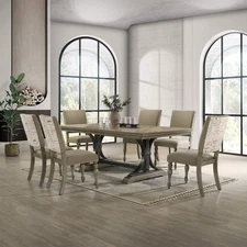 Roundhill Furniture Birmingham 7-piece Driftwood Finish Table with Nailhead Chai