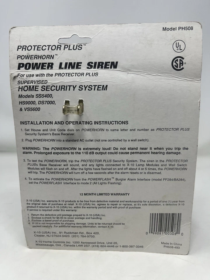 X-10 Powerhouse Protector Plus Powerhorn Power Line Home PH508 Siren - Image 2 of 2