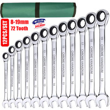 12Pcs 72 Tooth Ratchet Spanner Set 8-19mm Fixed Head Combination Wrench Tools