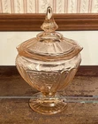 Anchor Hocking Depression Glass Mayfair Open Rose Pink Footed Covered Candy Dish