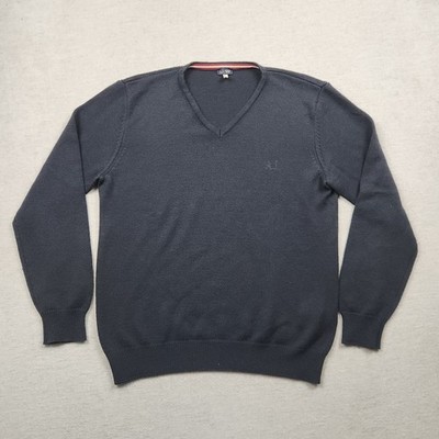 Armani Jeans Herren Pullover Strick Gr. XL Sweater Blau Lana Wolle V Ausschnitt