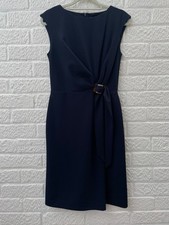 Phase Eight Navy Blue Knee Length Faux Wrap Dress Size UK 8