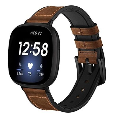 Leder Armband für Fitbit Versa 3 / Sense, Echtleder+Silikon Ersatzarmband