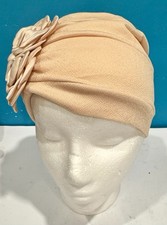 Peach/ Ivory Flower Turban Hat for Women - Pre Tied Twist Solid Hedwrap Caps