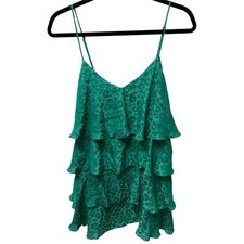 Show Me Your Mumu Becca Ruffle Mini Dress Green Tiered Spaghetti Strap Sz M