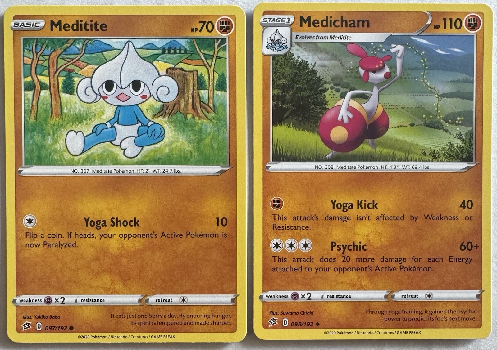Meditite 97/192 & Medicham 98/192- Regular- Rebel Clash NM- Pokémon TCG Evo Set